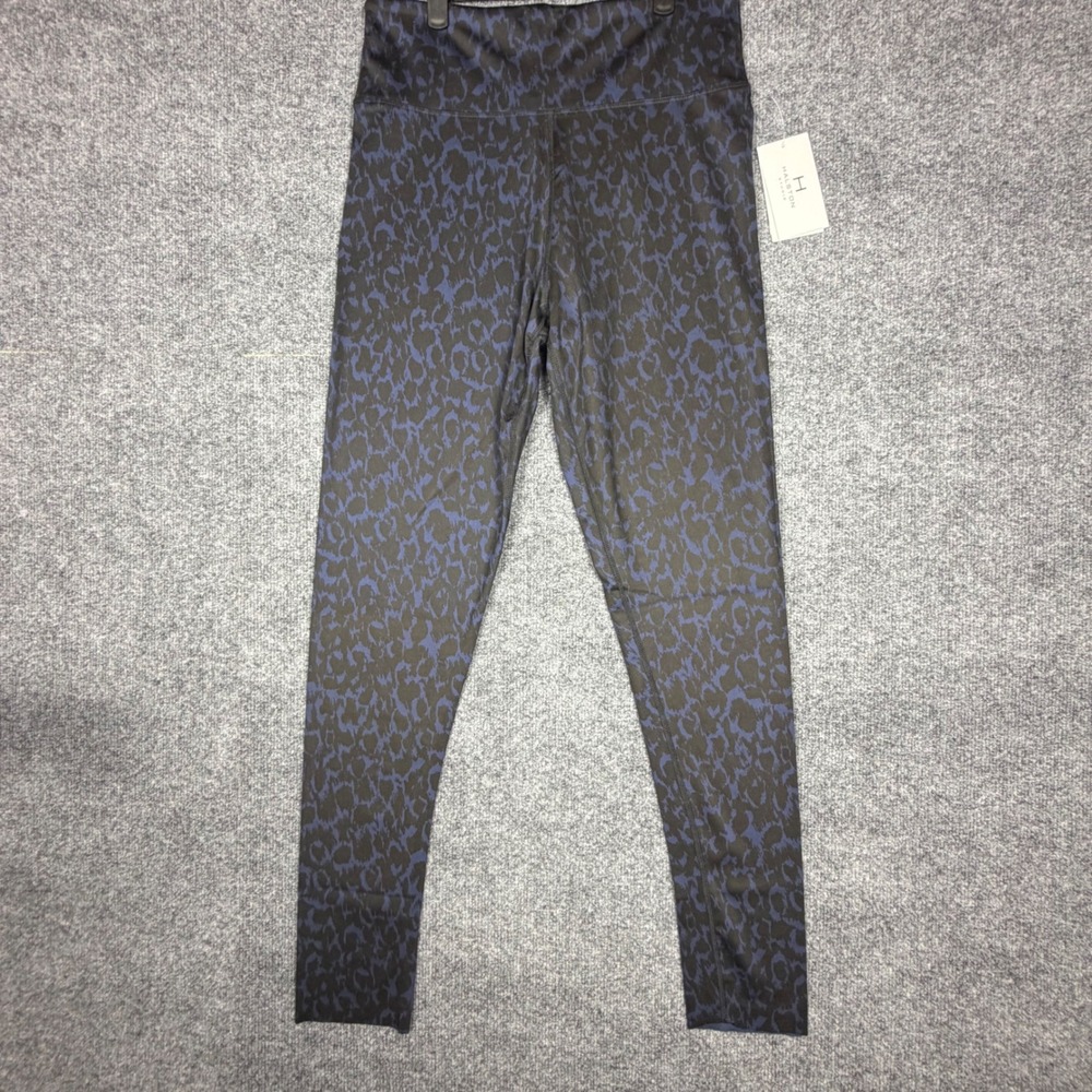 Halston Studio Womens Navy Black Leopard Print High Rise Leggings NWT Size M - Picture 3 of 3